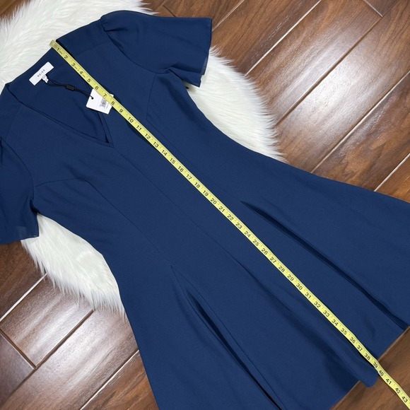 Reiss Women's Size US 6 / UK 10 Blue Teal Natalia V Neck Fit‎ & Flare Mini Dress - Picture 4 of 11